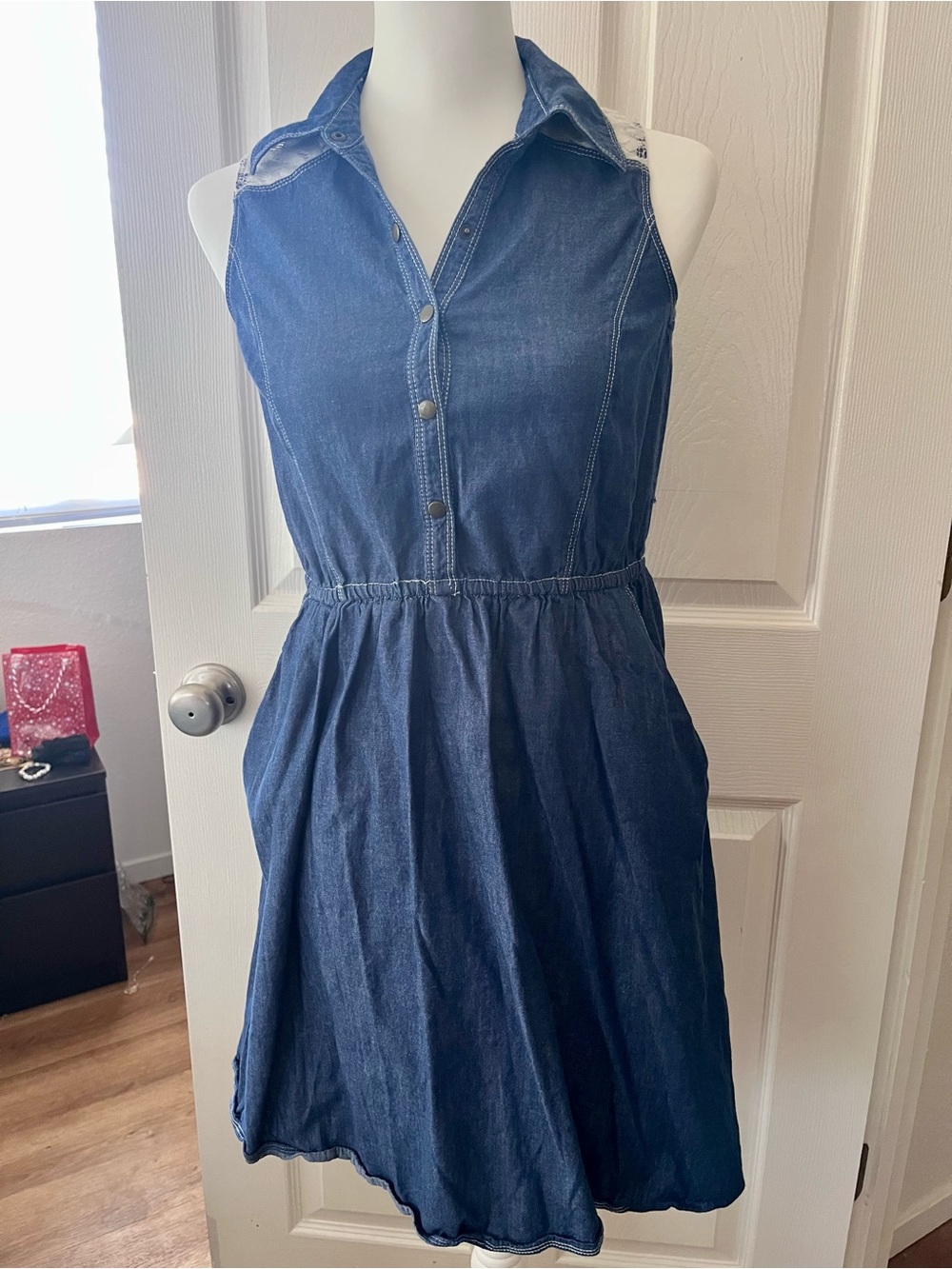 NY Collection Dark Blue Sleeveless Denim Dress